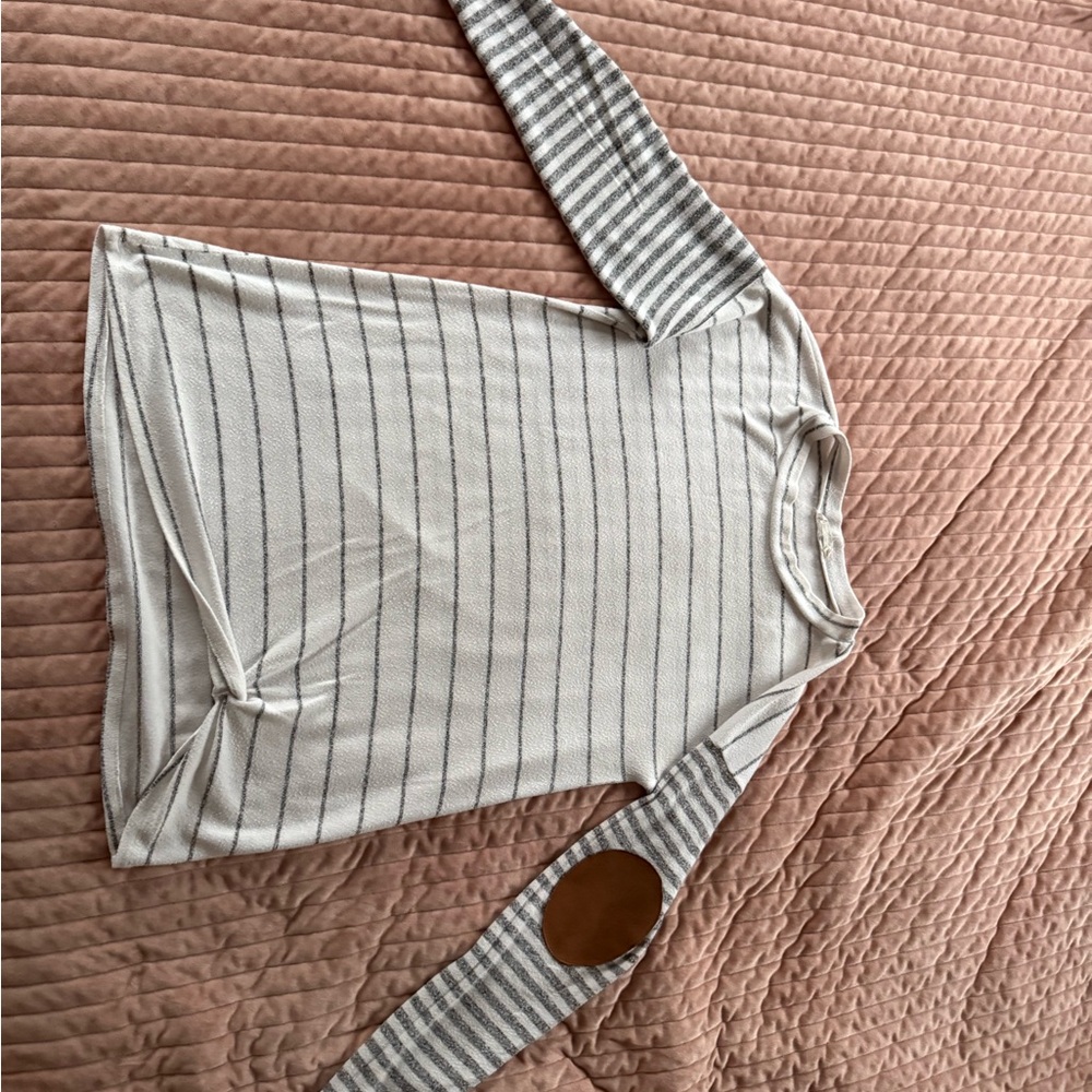 First Looks Gray and White Striped Top